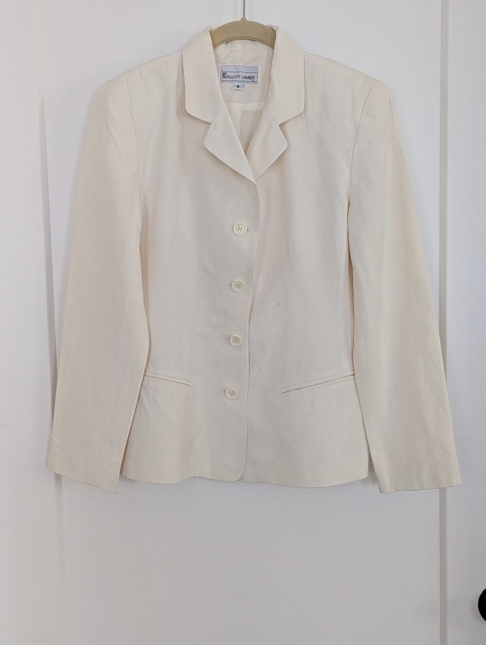 Vtg Elliot Lauren Linen Blazer Jacket Sz 6 Cream Ivory USA Made Old Money 90s